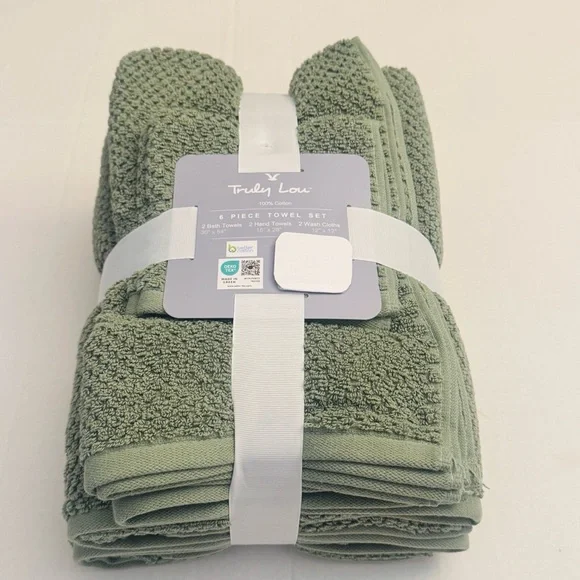 6pc TRULY LOU 100% Cotton Bath Towel Set - OILGRN - Picture 2 of 5